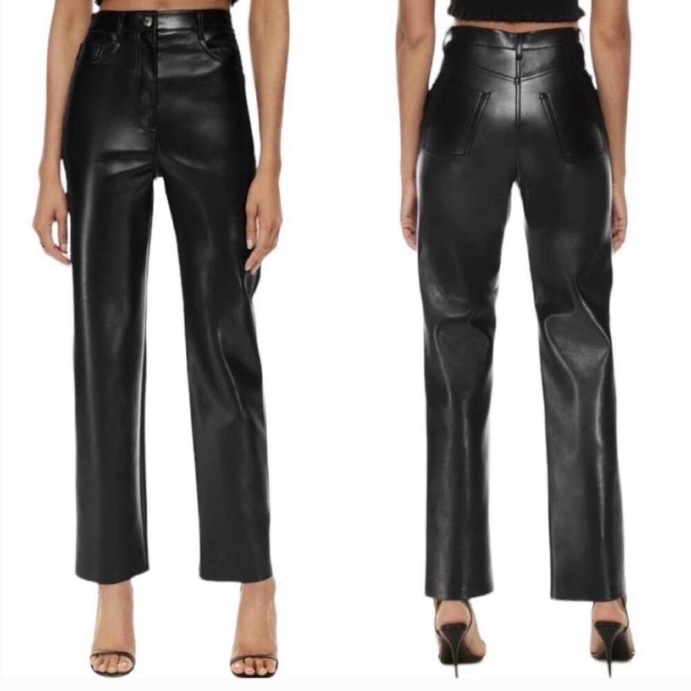Wilfred Melina Vegan Leather High-Rise Straight Leg Pants Size 00 Black Edgy